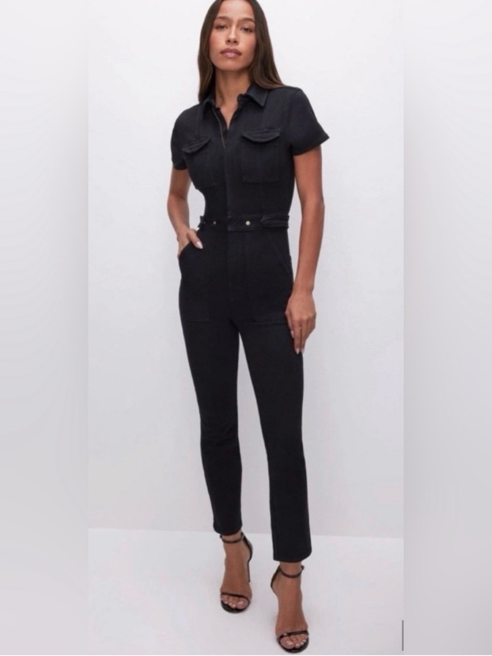 GOOD AMERICAN - Black Short-Sleeve Utility Jumpsuit